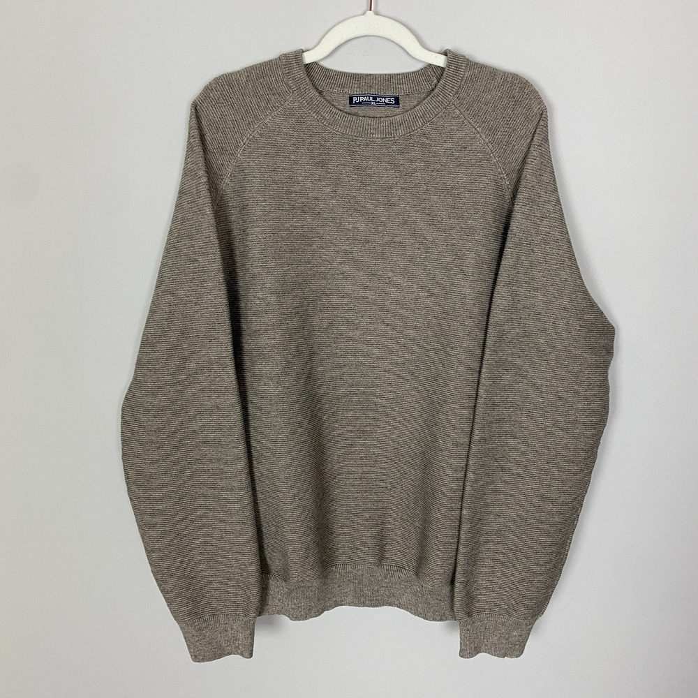 PJ Paul Jones Mens XL Textured Knit Pullover Sweater Taupe‎ Thick Heavy
